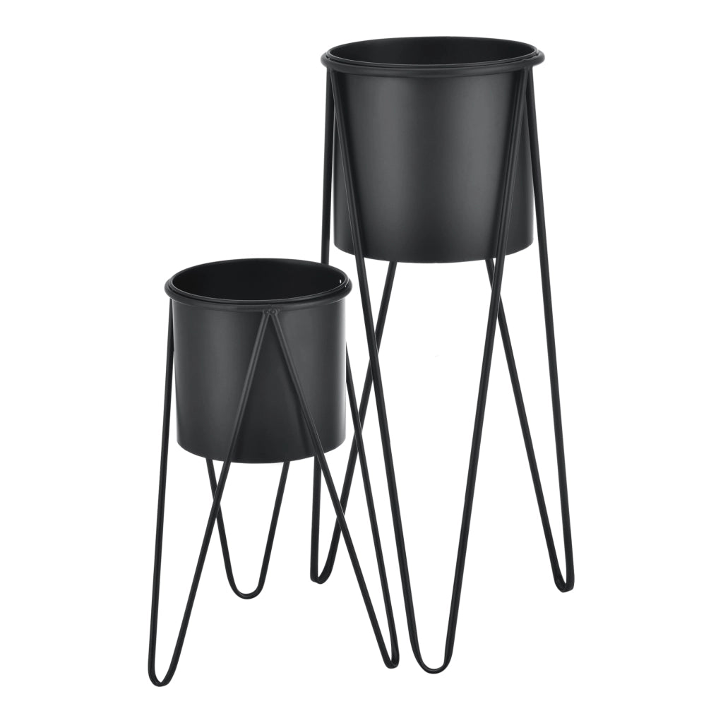 Set Hedera di 2 Supporti per Piante con Coprivaso in Metallo - Nero [en.casa]