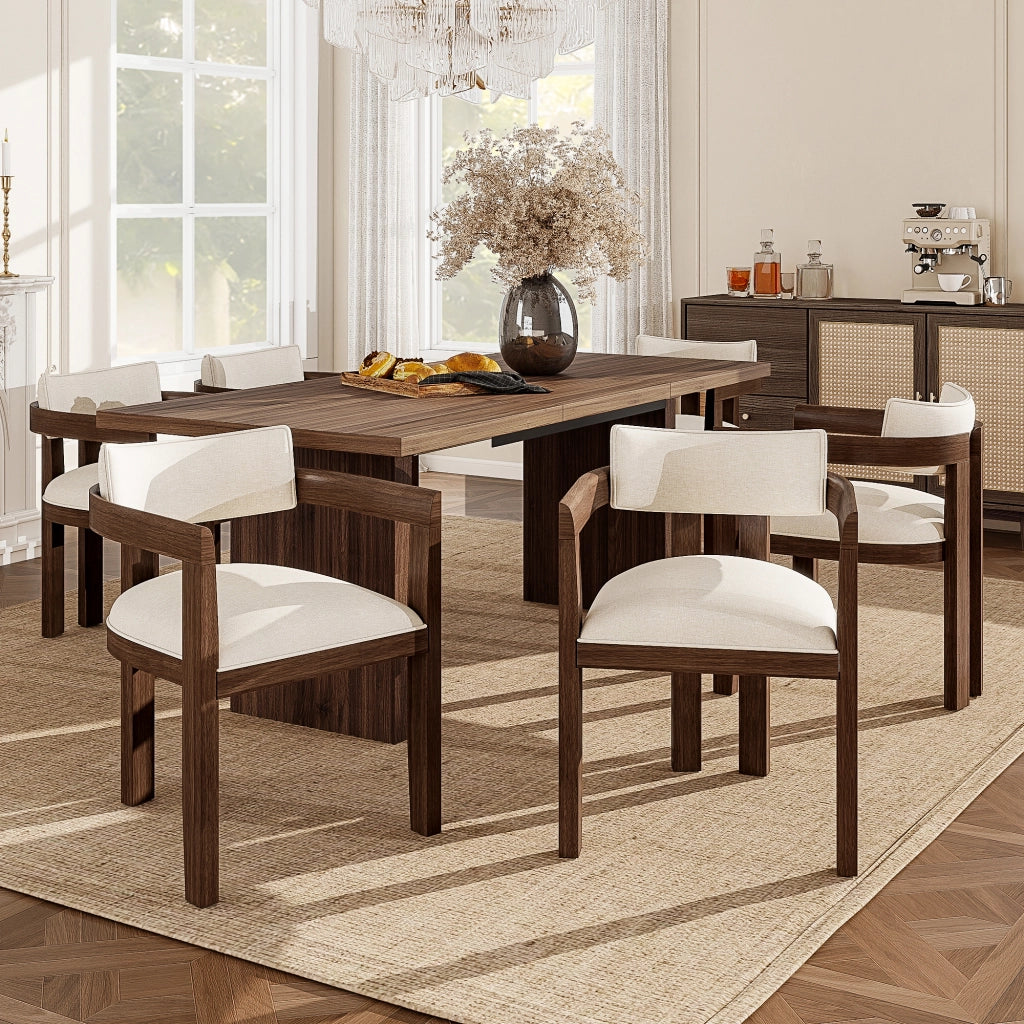 Sedie da Pranzo in Legno Massello ¨C Xylo ¨C Tessuto Lino, Stile Moderno, Noce, Set 4 Pezzi