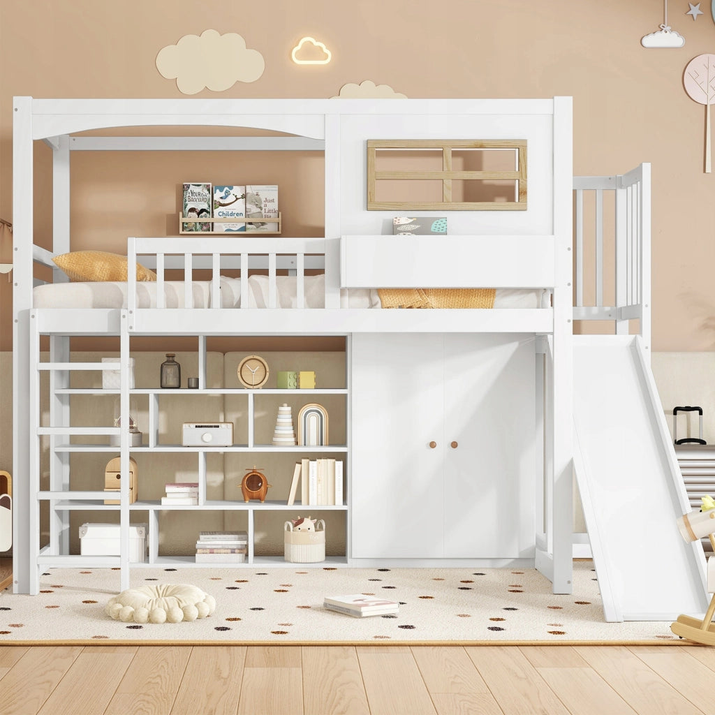 Letto a castello 90x200 con scivolo - Xylo - Bianco per bambini senza materasso