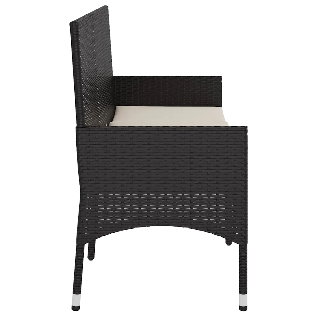 Panchina da Giardino | Panca da Giardino a 3 Posti con Cuscini in Polyrattan Nero
