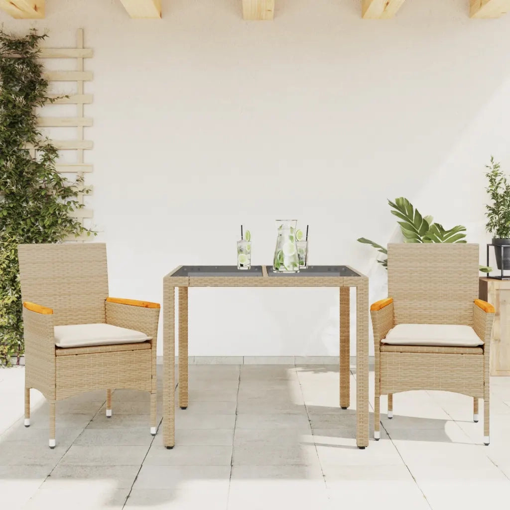 Set da Pranzo da Giardino 3 pz | Set Salotto da Giardino con Cuscini Polyrattan e Vetro