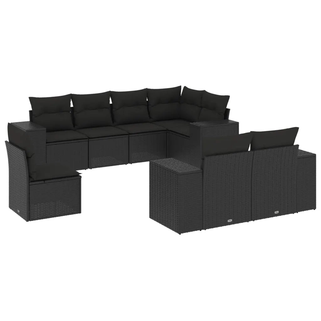 Set Divani da Giardino con Cuscini 8 pz Nero in Polyrattan 3255172