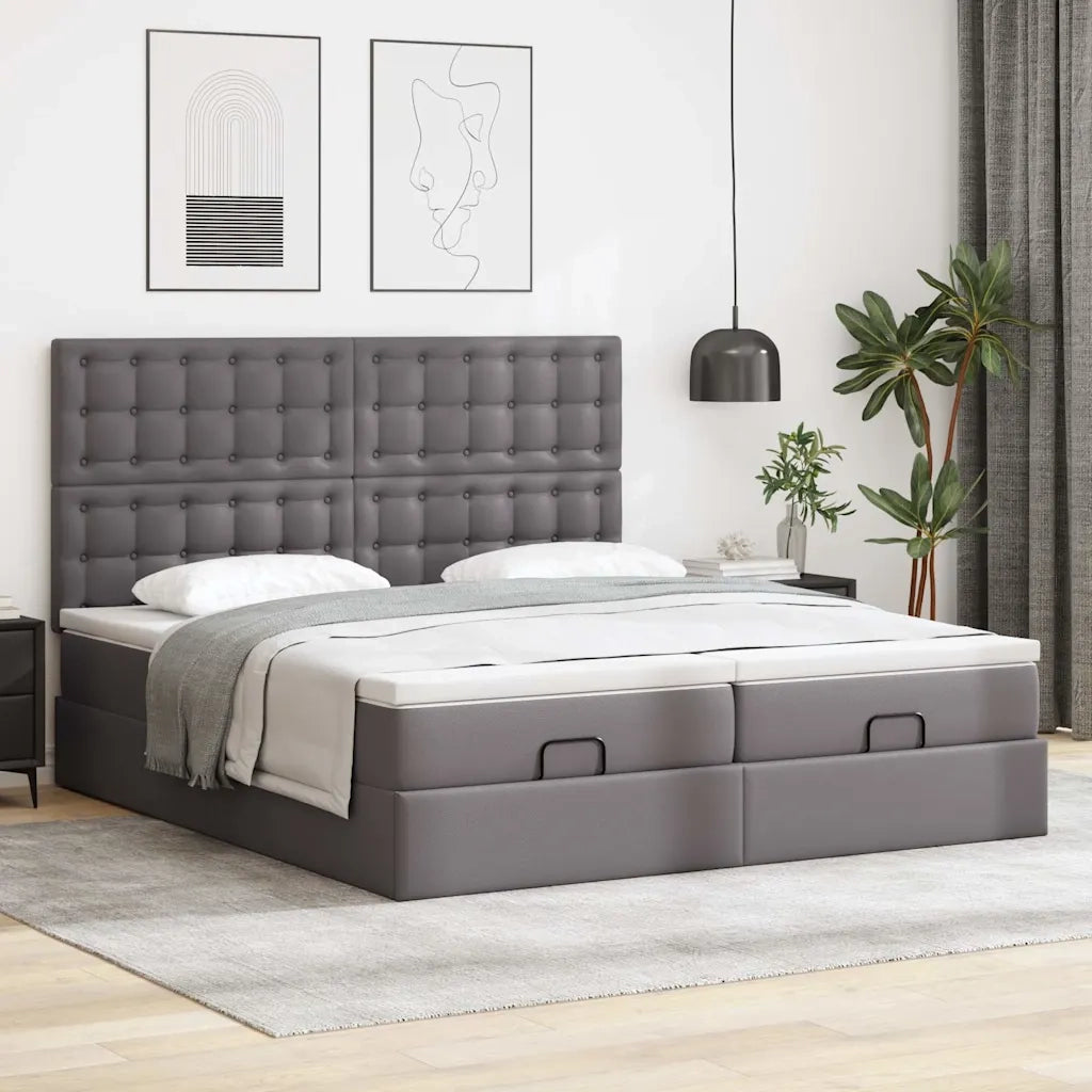 Struttura Letto Pouf con Materassi Grigio 200x200 cm Similpelle 3313662