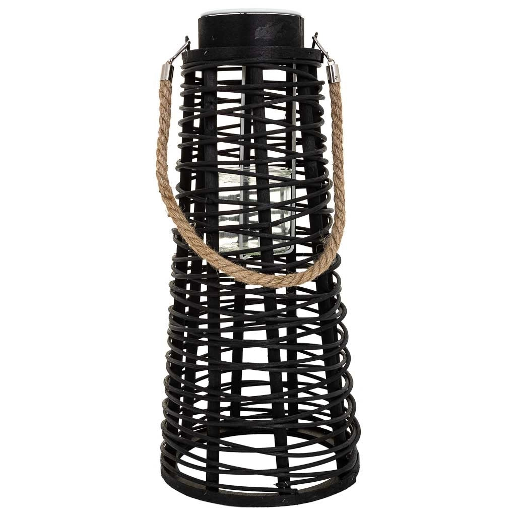 Lanterna portacandela in rattan nero d20x44h