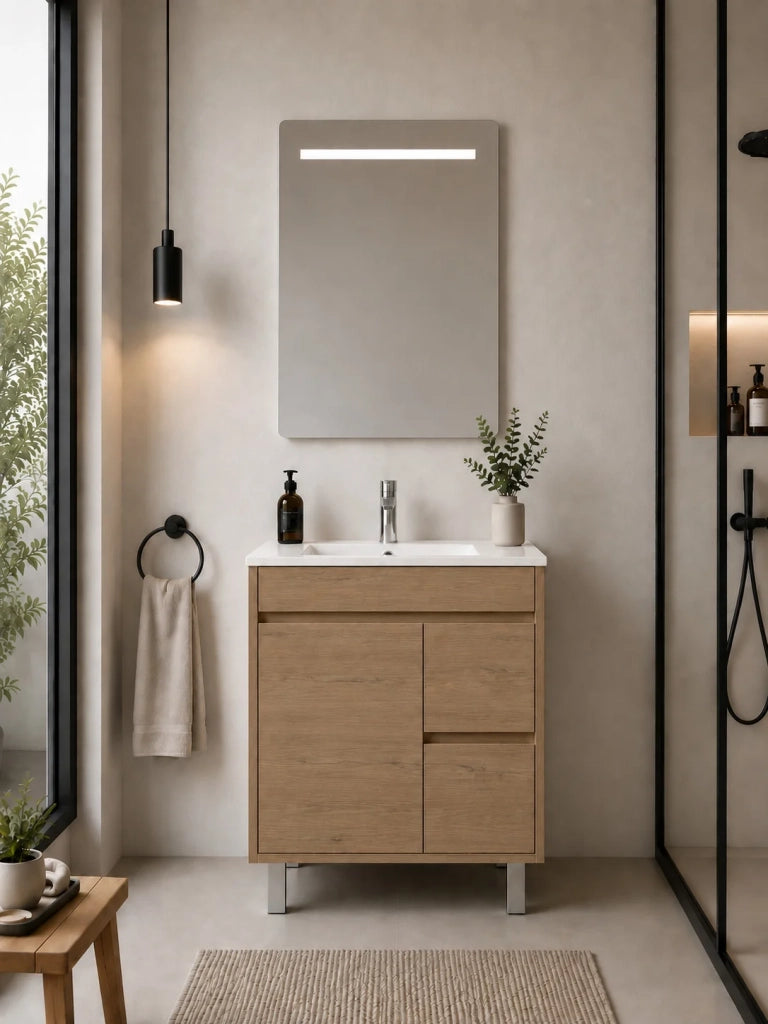 Mobile bagno con lavabo ORIGENBATH ISQUIA senza specchio 60x35 cm estepa con colonna