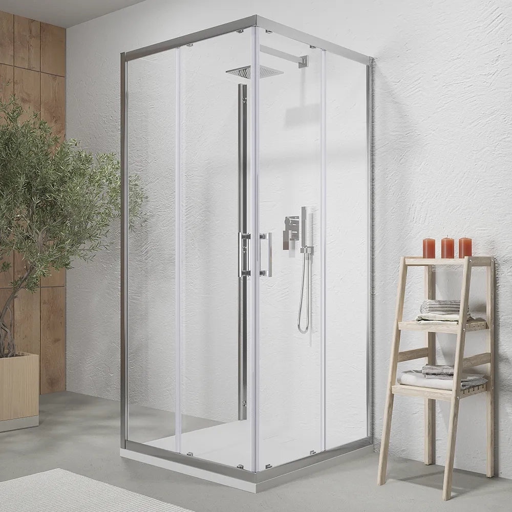 Box doccia cromato 3 lati 90x90x90 cm con doppio scorrevole h190 cm e vetro trasparente 6 mm | Tremiti