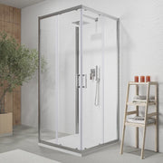 Box doccia cromato 3 lati 90x90x90 cm con doppio scorrevole h190 cm e vetro trasparente 6 mm | Tremiti