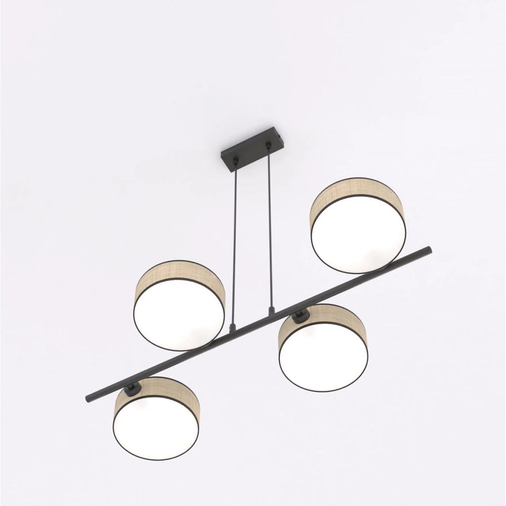 Lampada a sospensione DRUMZ in acciaio nero e rattan
