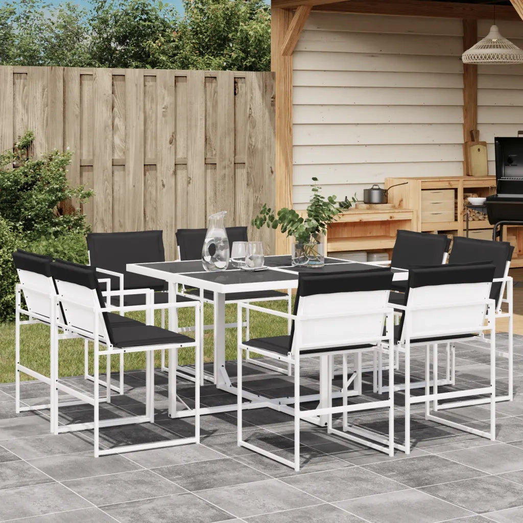 Set da Pranzo da Giardino 9 pz | Set Salotto da Giardino con Cuscini Bianco in Textilene