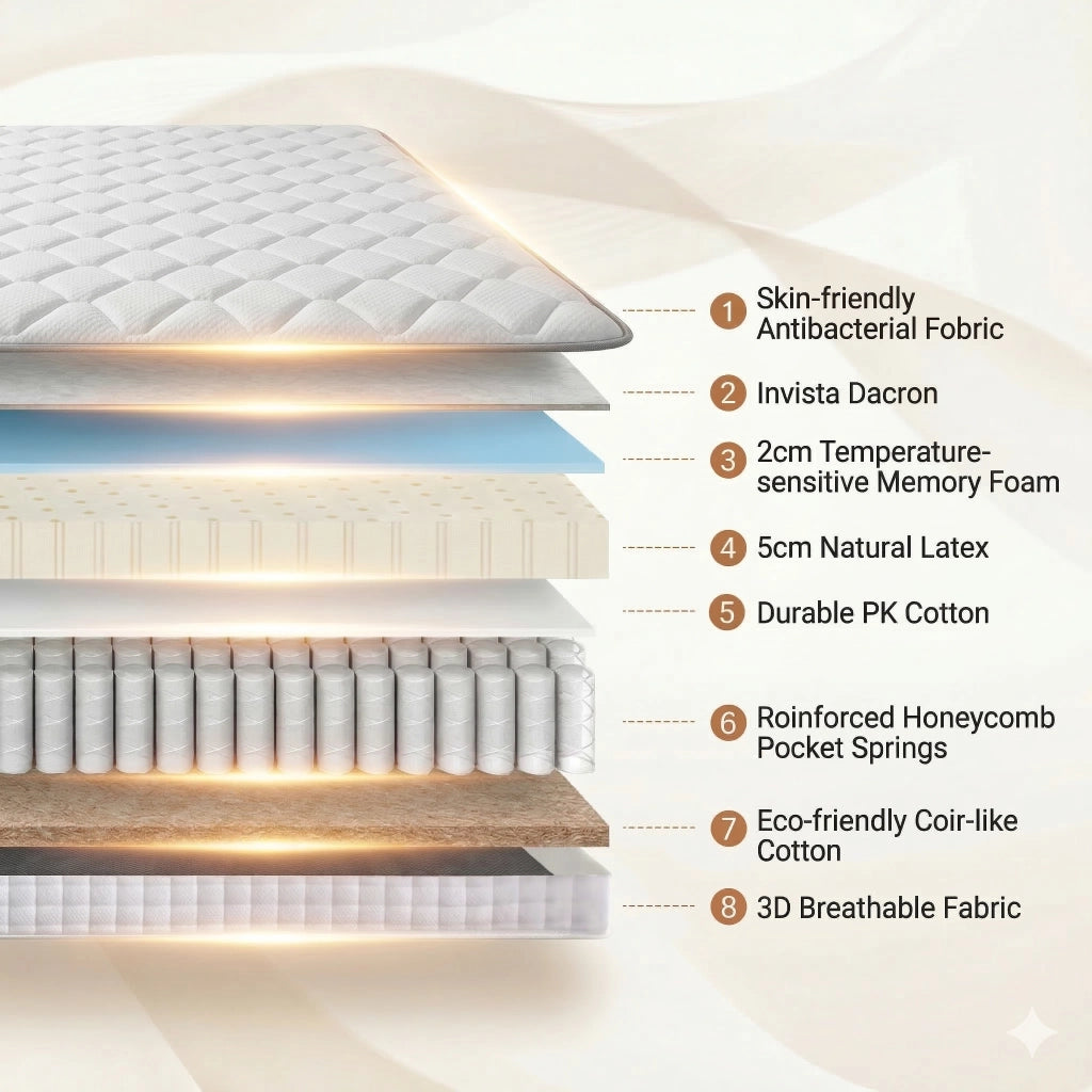 Materasso a Molle 7 Zone 160x200 H4 ¨C MINIMAL ¨C 25cm, Schiuma Comfort, OEKO-TEX
