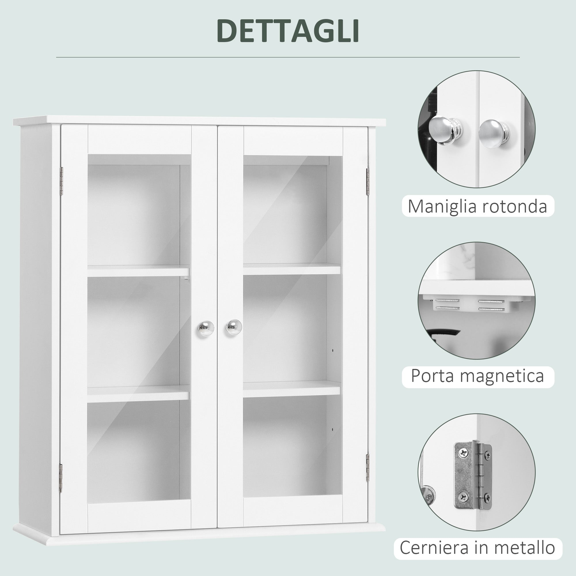 Pensile da Bagno Armadietto con Anta a Vetro 55x20x65 cm in Legno Bianco
