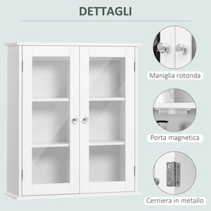 Pensile da Bagno Armadietto con Anta a Vetro 55x20x65 cm in Legno Bianco