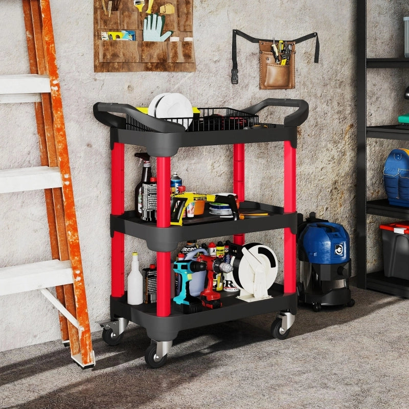CARRELLO PORTA ATTREZZI A 3 RIPIANI 81x43x96 cm Plastica Nero