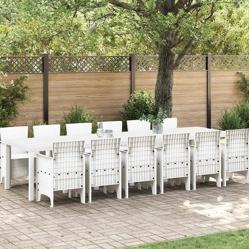 Set da Pranzo per Giardino 13 pcs Bianco Rattan Polt