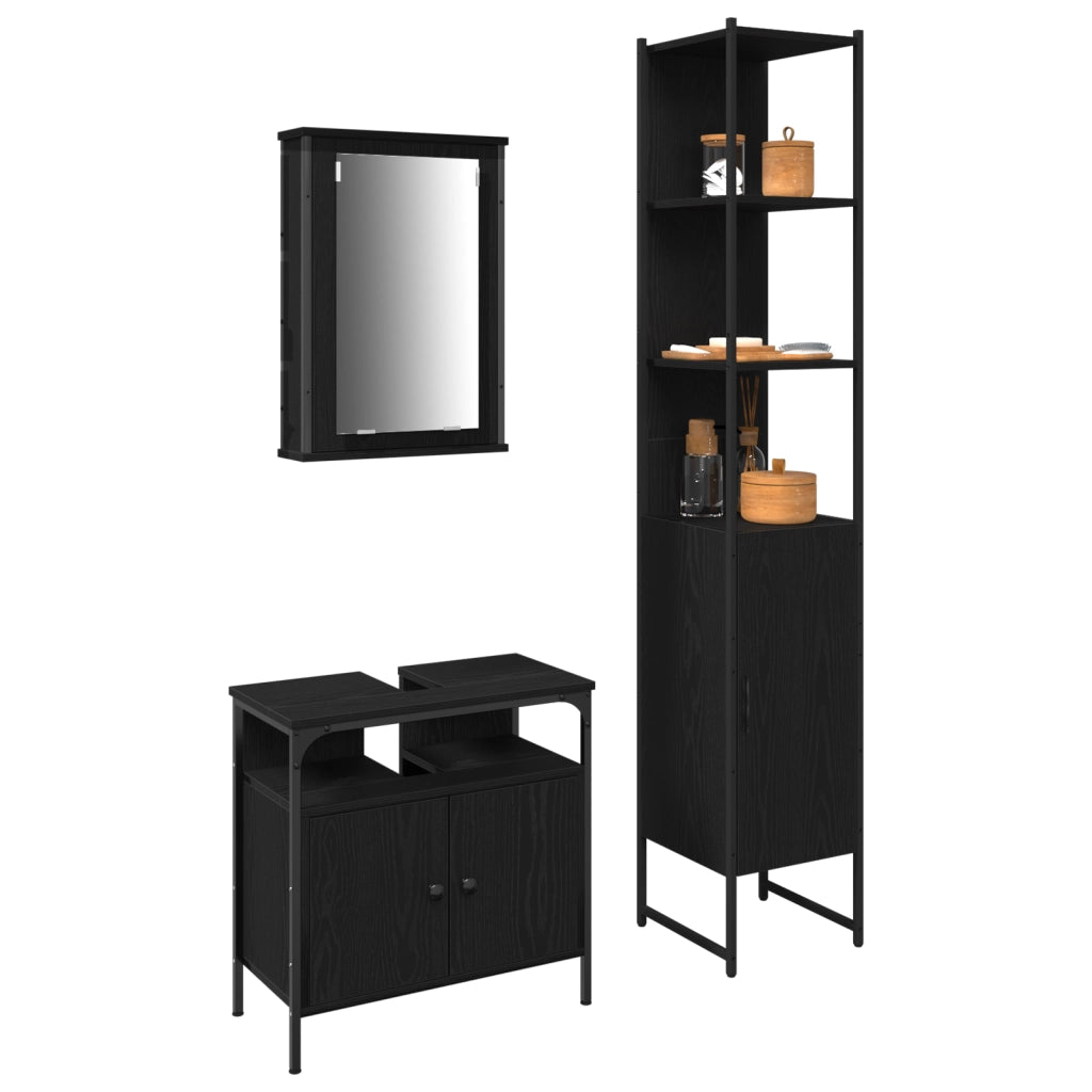 Set di mobili da bagno 3 pezzi in legno ingegnerizzato rovere nero
