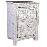 Comodino artigianale in legno con 1 anta, bianco, 53x40x73h cm
