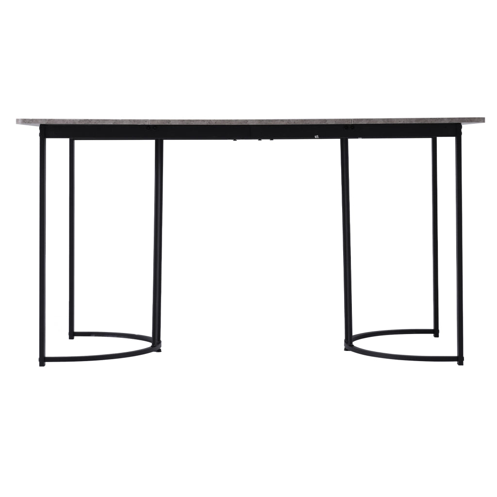 Tavolo da pranzo con piano effetto marmo, gambe in metallo e piedini regolabili per cucina e soggiorno 140 × 80 cm