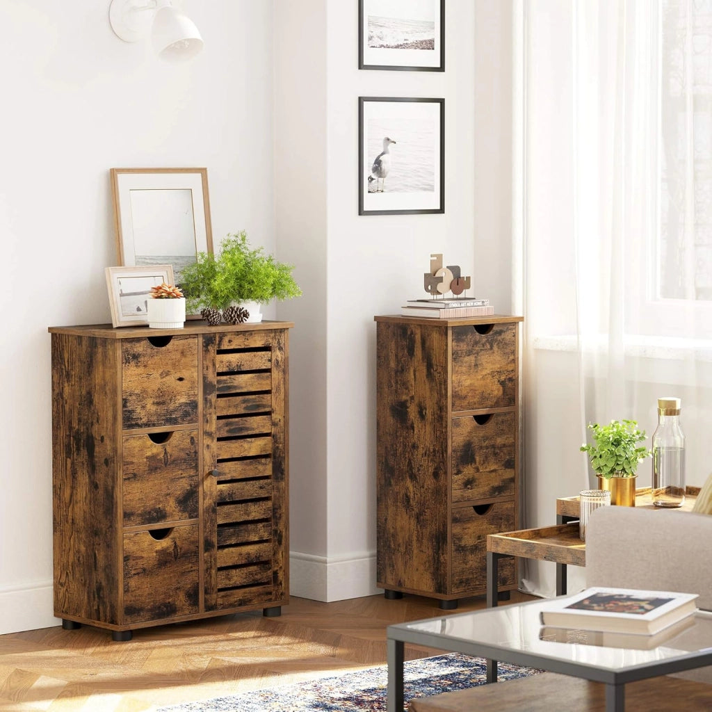 VASAGLE Mobile da bagno, armadio a 3 cassetti, armadio a 3 livelli, 30 x 30 x 80 cm, per bagno, soggiorno, camera da letto, cucina, marrone, rustico, BBK150 x 01