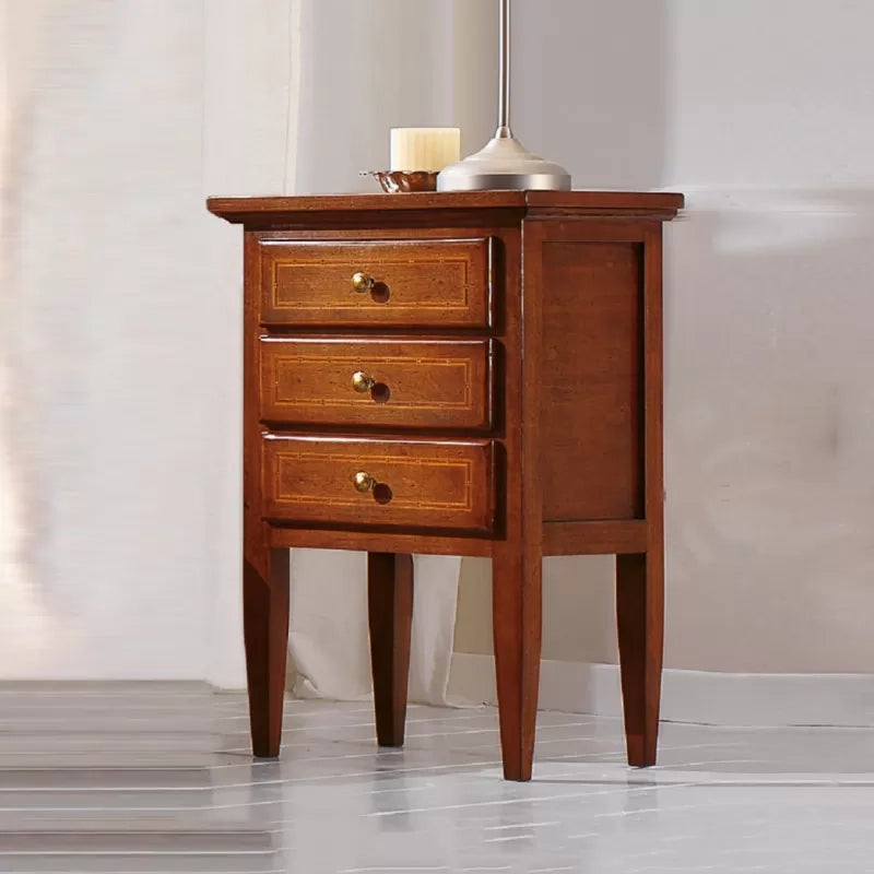 Comodino in legno 3 cassetti intarsiato l.43 x p.33 h.70 - Mobili 2G