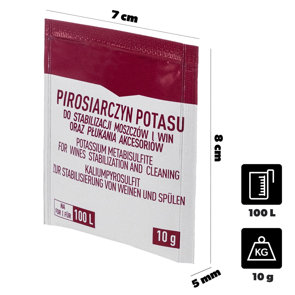 KADAX Metabisolfito di potassio 10 g per la pulizia, il lavaggio e la disinfezione di bottiglie e contenitori.