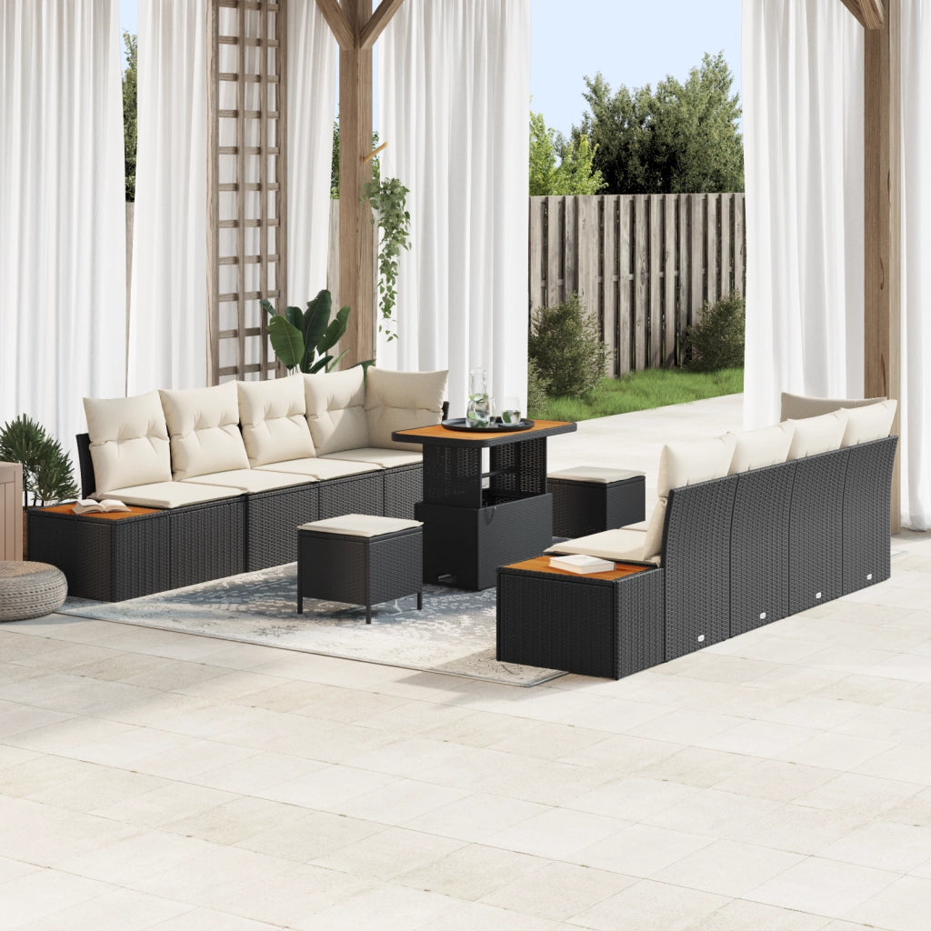 Set Divano da Giardino  11 Pezzi con Cuscini - Nero Polyrattan Acacia