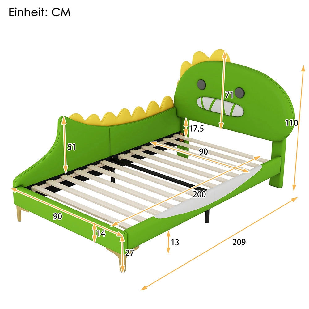 Lit per bambini 90x200 cm - Xylo - Forma dinosauro verde