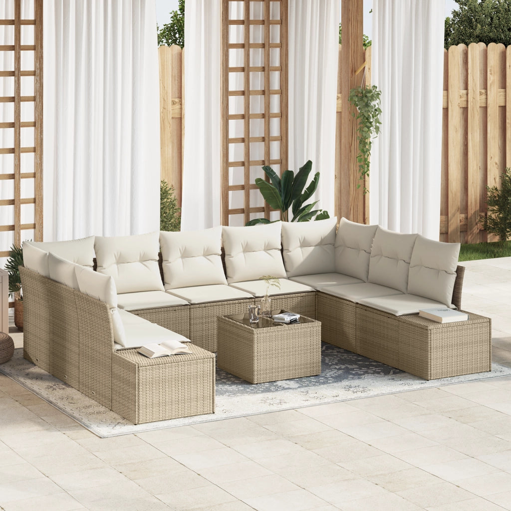 Set di divani da giardino 10 pezzi con cuscini marrone in rattan poliestere