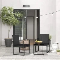 Set da Giardino 3 Pezzi con 2 Sedie con Cuscini e Tavolino con Piano in Vetro, Effetto Rattan Nero