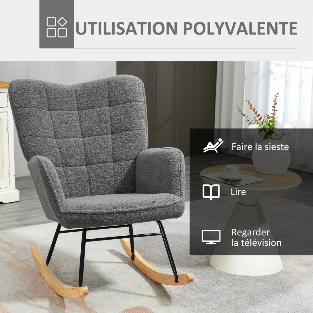 Poltrona a Dondolo in Tessuto Boucl¨¦ ¨C Zephmum ¨C 71x98x101 cm Grigio Scuro