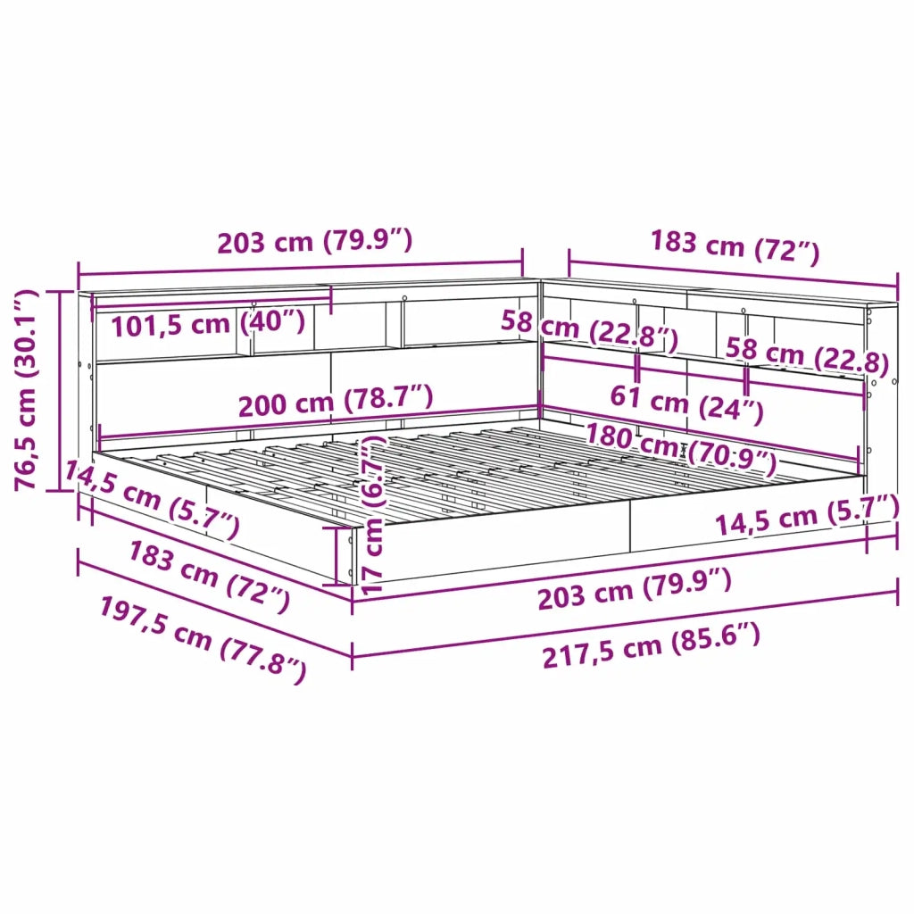 Letto Libreria Grigio cemento 180 x 200 cm Legno multistrato 3335746