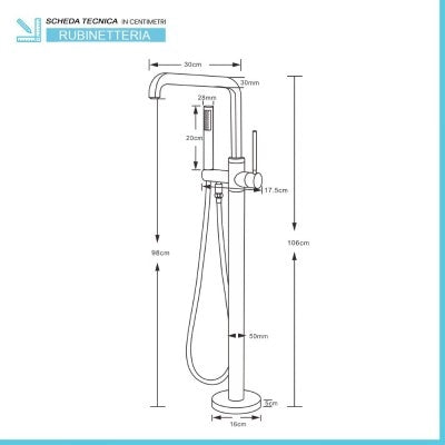 Miscelatore vasca freestanding a pavimento nero opaco tondo