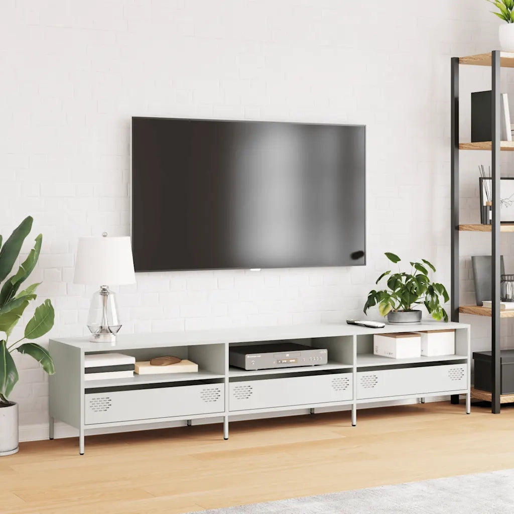 Mobile TV Bianco 202x39x43,5 cm in Acciaio Laminato a Freddo 851351