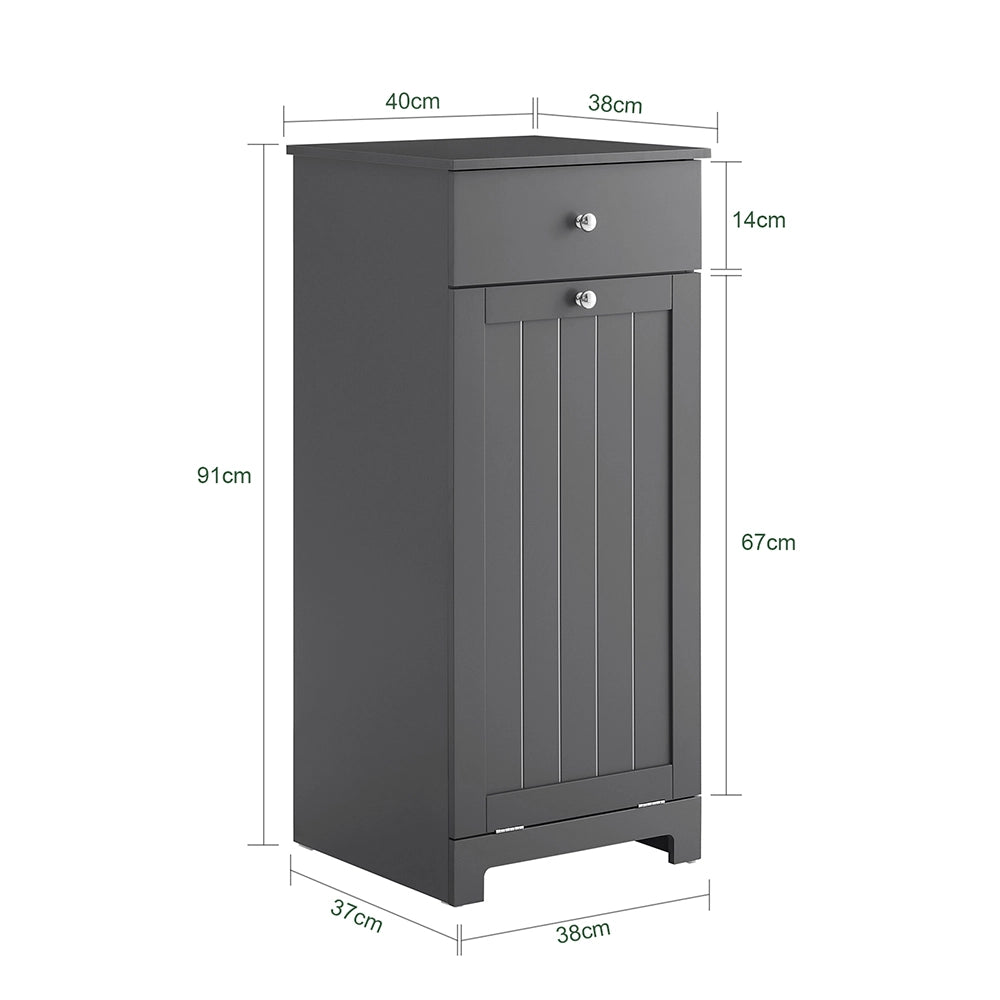 SoBuy | Lavatrice mobile grigio scuro con cestello | Mobile bagno con portabiancheria e 1 porta | Mobili bagno con cassetto | 40.0x38.0x90.0 cm | Capacità di carico 20 kg | BZR21-II-DG