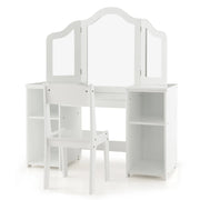 Set tavolo da trucco sedia per bambini con specchio a 3 ante rimovibile, Set 2-in-1 di vanit¨¤ per ragazze Bianco-Toelette per bimbi