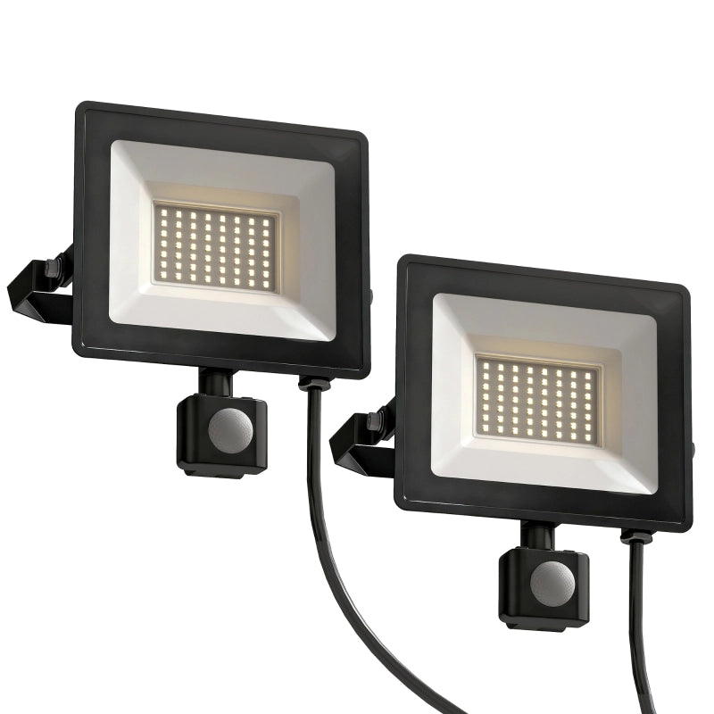 Lampada Da Lavoro - 50 W, 5500 Lumen - Alluminio - Nero - Illuminazione Esterna Con Sensore - Angolo Regolabile