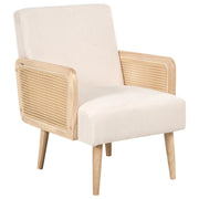 Poltrona tessuto  beige chiaro design retrò struttura in legno soggiorno