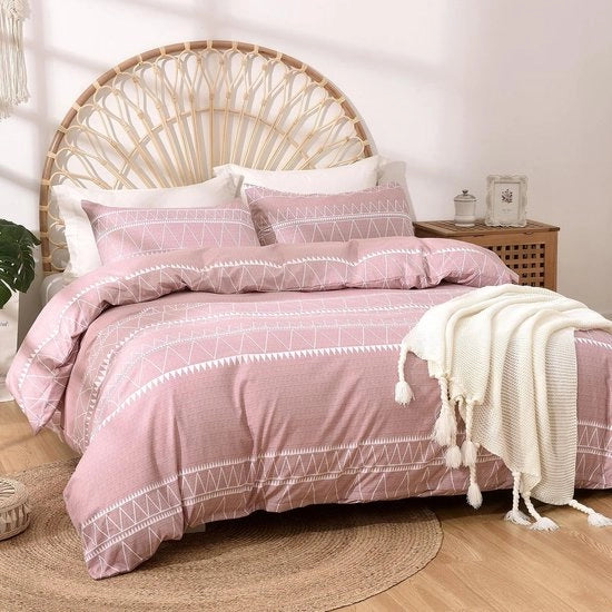 Tappeto da letto 200x200 cm con 2 cuscini 65x65 cm - design bohemien - tessuto da letto 200x200 cm - tappeto da letto con chiusura a righello, rosa