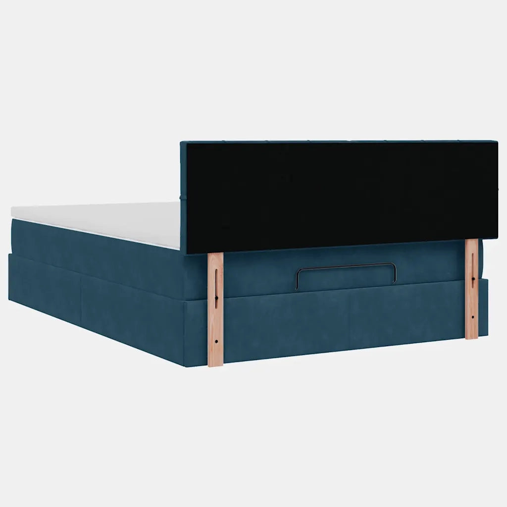Struttura Letto Pouf con Materasso Blu 140x200cm in Velluto 3311781