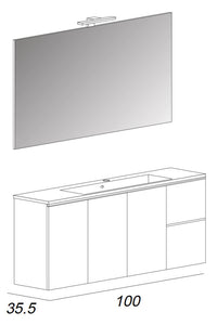 Mobile Bagno Sospeso 100 cm Lavabo e Specchio Tavassi Urano Bianco Lucido
