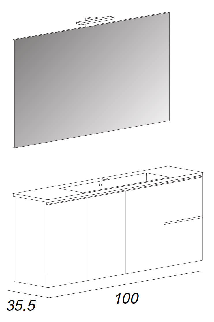 Mobile Bagno Sospeso 100 cm Lavabo e Specchio Tavassi Urano Grigio Talpa Opaco