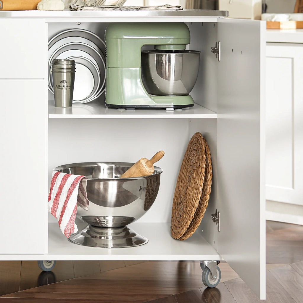 Carrello Da Cucina Isola Cucina Con Piano Di Lavoro Credenza Con Ruote Carrello Bianco 120x56x90cm FKW117-W
