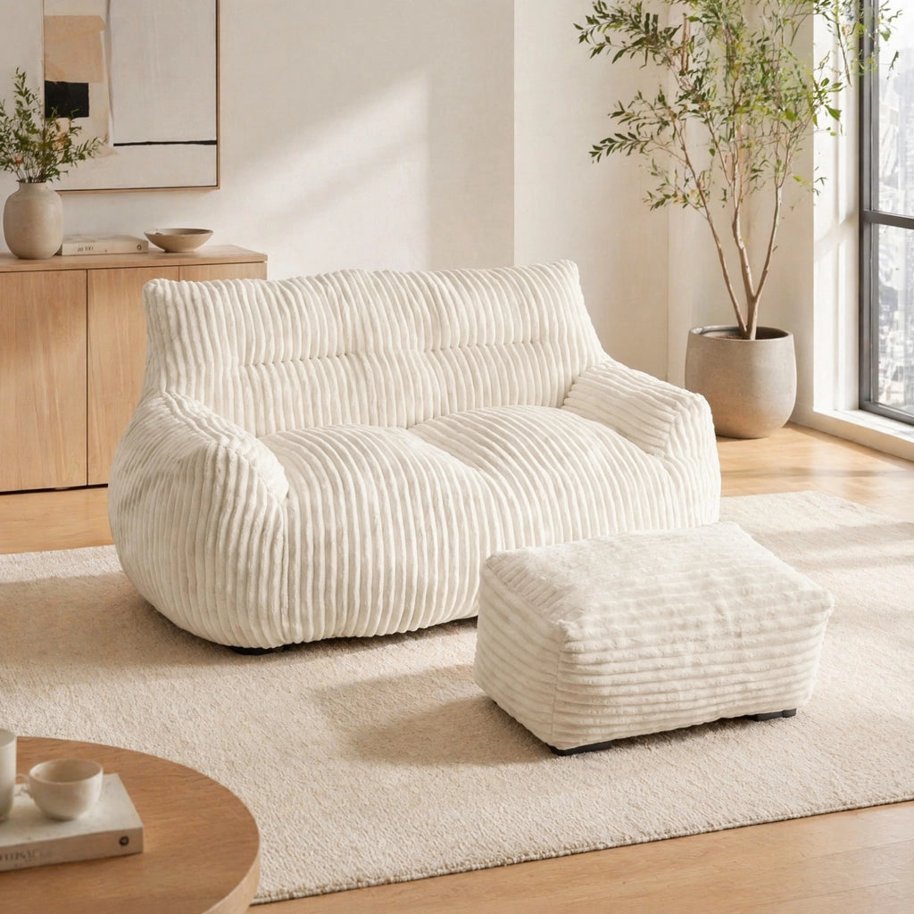 POLTRONA SACCO Oversize Bianca in Flanella, Design Ergonomico, 1 pezzo