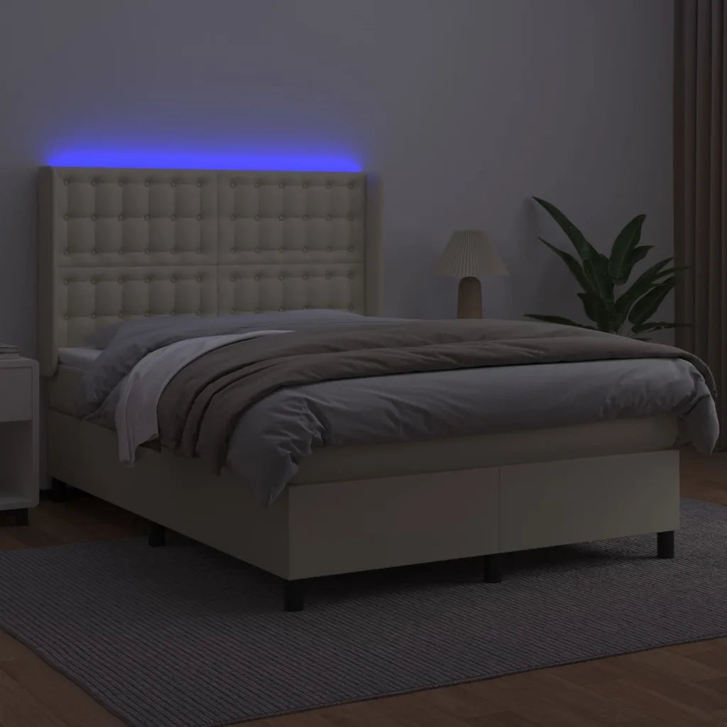 Giroletto a Molle con Materasso e LED Crema 140x200 cm 3139387