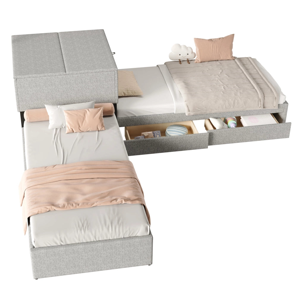 Letto ad angolo 90x200 cm con letto estraibile e contenitore