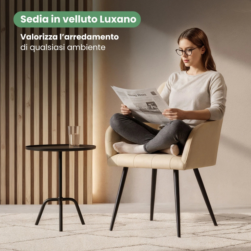 Set di 6 Sedie imbottite con cuciture quadrate LUXANO Beige gambe nere