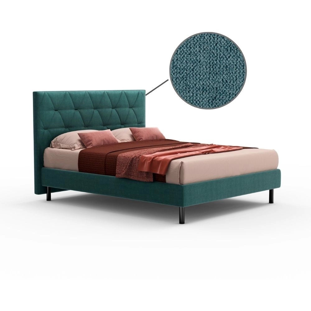 Letto Cody matrimoniale contenitore con testiera trapuntata colore turchese