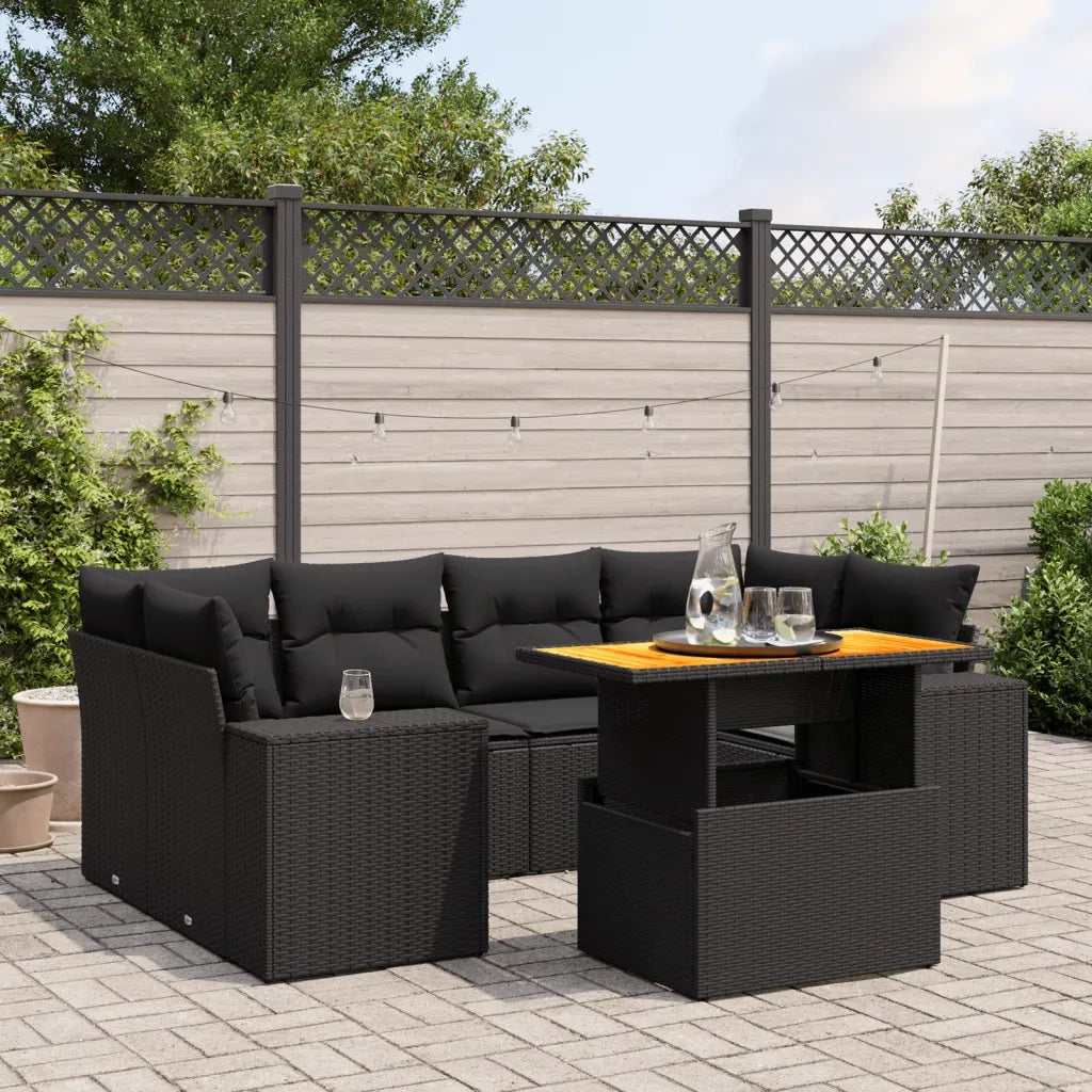 Set Divani da Giardino con Cuscini 7pz Nero Polyrattan