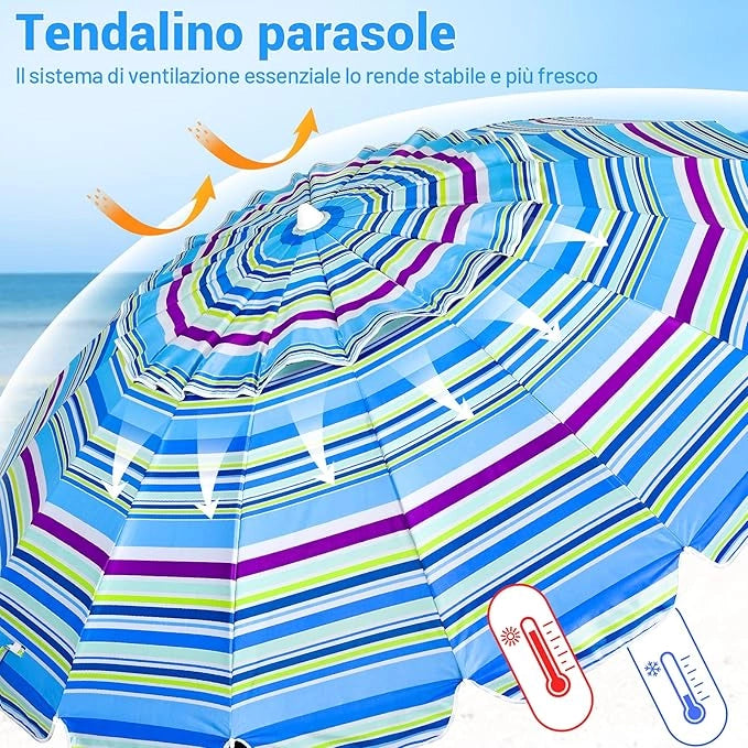 Ombrellone da Spiaggia 2,43 m, Ombrellone Portatile da Esterno con Borsa di Trasporto, con Protezione Solare, Ideale per Spiaggia, Balcone, Giardino（Blu)