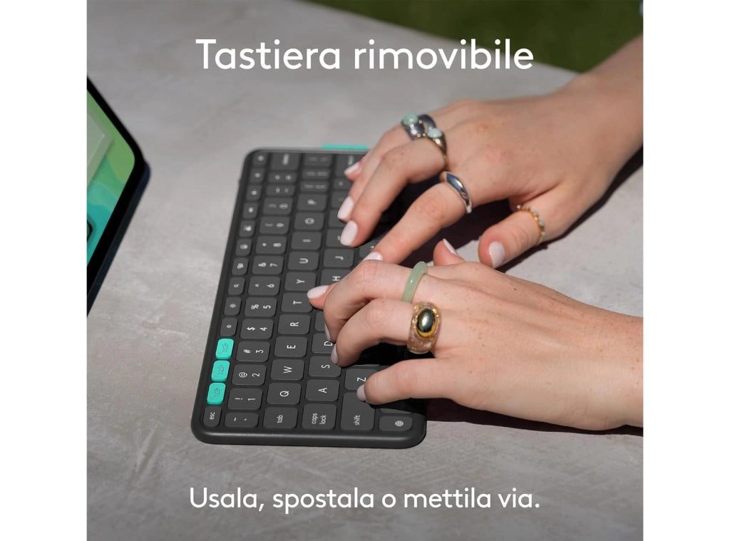 Logitech Flip Folio Custodia con Tastiera Bluetooth Rimovibile per iPad Pro e iPad Air 13" Cover Smart Case Multidispositivo con Supporto Verticale e Orizzontale - EX DEMO