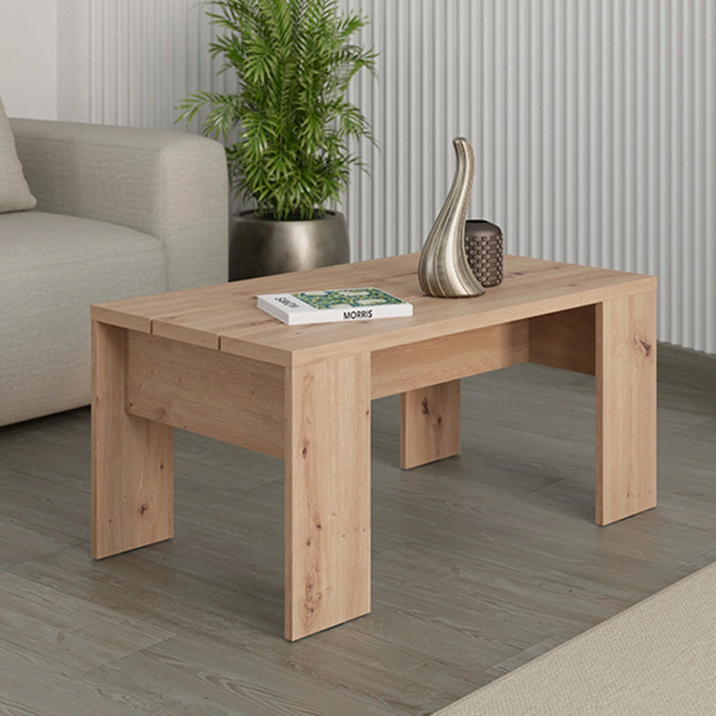 Riposto, Tavolino da Salotto Forma Rettangolare, 90x50x43h cm Marrone Rovere Nodi